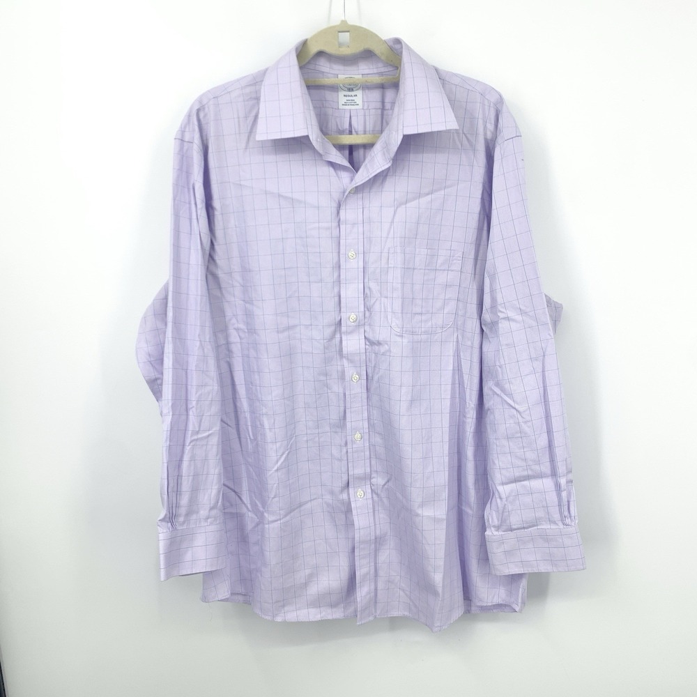 Brooks Brothers‎ Men Size 17 32 33 Large Shirt Button Down Top Purple Non Iron
